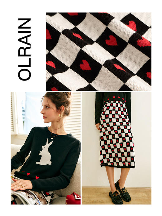 欧芮儿棋盘格针织半身裙女夏季2022年新款高腰气质复古直筒包臀裙 商品图2