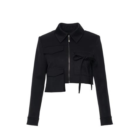 黑色进口缎面醋酸机能风短外套 商品图0