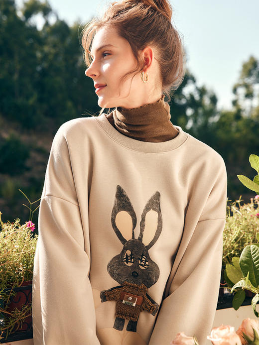 OLrain欧芮儿法式圆领卫衣女春季2023年新款慵懒趣味印花套头上衣 商品图1