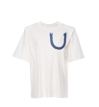 白色牛仔织带中性宽肩T恤 商品图0