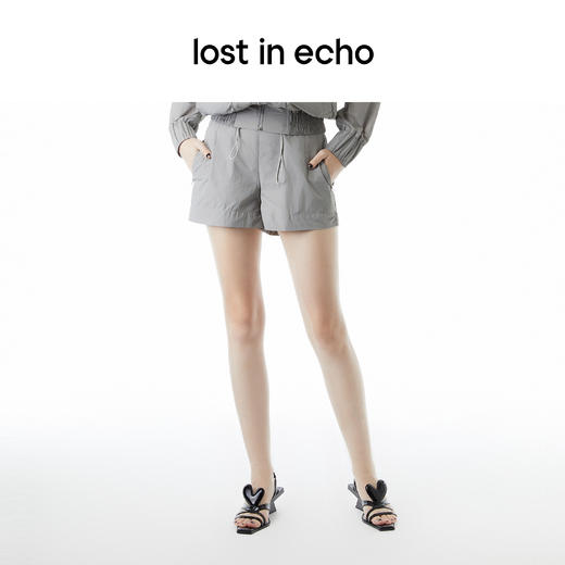 lost in echo设计师品牌Aliz系列微皱肌理罗纹腰抽绳运动短裤 商品图3