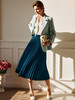 Olrain欧芮儿孔雀蓝半身裙女夏季2022年新款高腰气质百褶a字摆裙 商品缩略图0