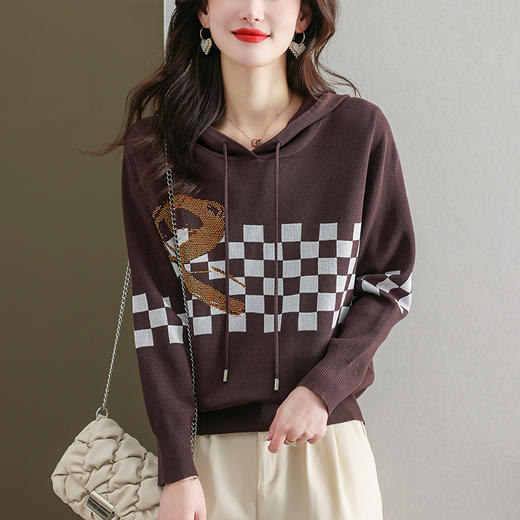 连帽冰丝针织衫卫衣宽松外穿洋气带帽时尚打底衫CC-465 商品图2