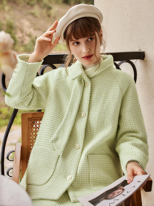 欧芮儿气质格纹毛呢外套时尚优雅 商品图1