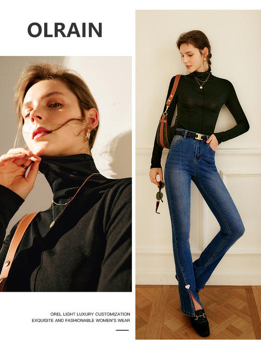 欧芮儿黑色高领针织衫女春季2025年新款修身时尚薄款内搭打底上衣 商品图1