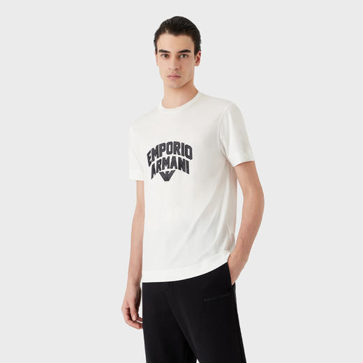 EMPORIO ARMANI 阿玛尼 男士字母徽标印花圆领短袖T恤 白色 3R1TBF 1JUVZ 0101 商品图1