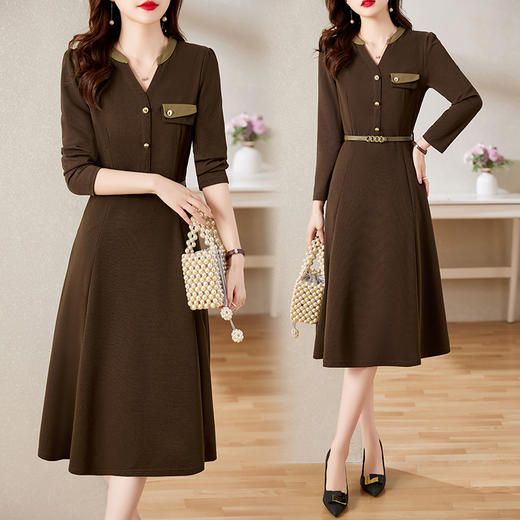 时尚修身，V领修身显瘦连衣裙（配腰带）HR-LEYX8902-1 商品图1