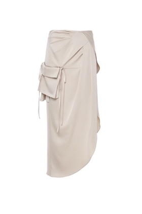 香槟色进口缎面醋酸不规则收褶长半裙