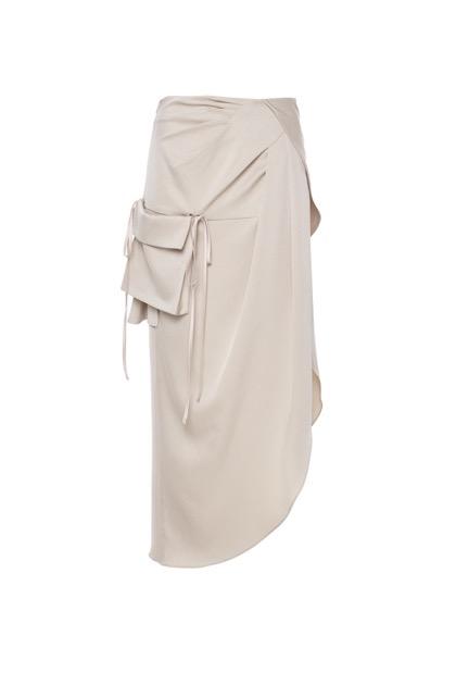 香槟色进口缎面醋酸不规则收褶长半裙 商品图0