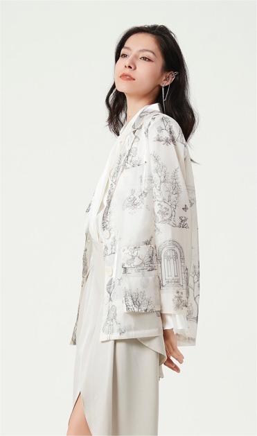 香槟色幻境中式花园印花水晶纱西装外套 商品图2