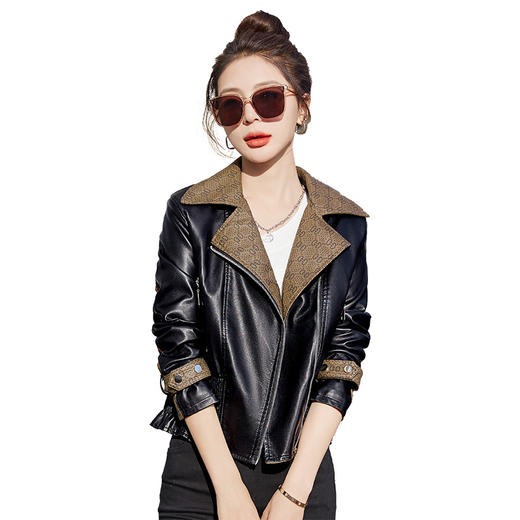 欧洲站皮衣外套春季新款韩版修身百搭下摆拉牛筋工艺小皮衣HR-WW880079 商品图4