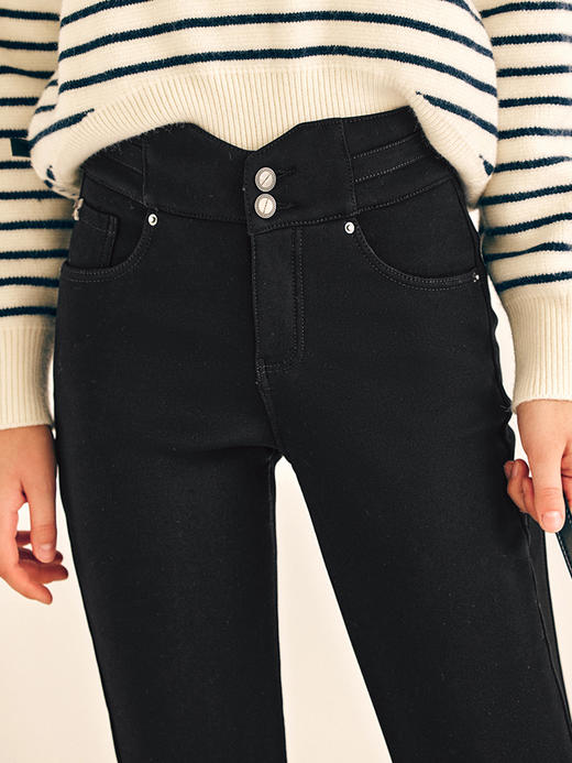 OLrain欧芮儿法式黑色加绒牛仔裤女春2025年新款高腰紧身小脚裤 商品图2