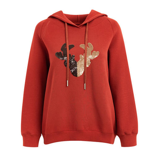 OLrain欧芮儿法式太空棉连帽卫衣女早春2023新款宽松鹿角刺绣上衣 商品图3