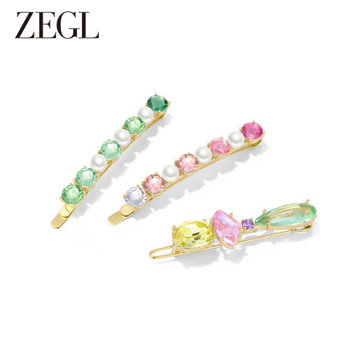 ZEGL设计师早春调色盘多巴胺珍珠发夹女一字夹刘海边夹侧边发饰品 商品图0