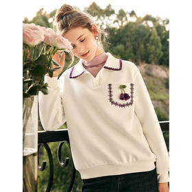 OLrain欧芮儿法式白色Polo领卫衣女春2025新款立体刺绣加厚上衣