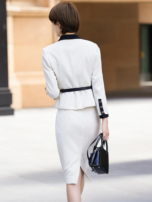 白色小香风西装套装女秋冬新款名媛气质短外套半身裙两件套 商品图2