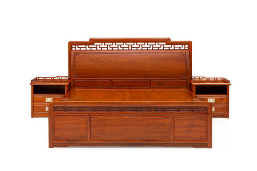 红桥红  家具严选  缅甸花梨（大果紫檀）【180曲尺弯背素面 高低床】 商品图0