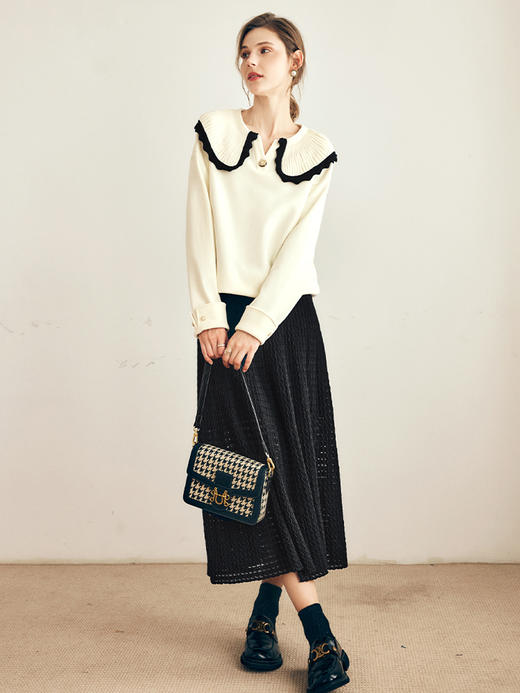 OLrain欧芮儿法式大翻领卫衣女春季2023年新款肌理感撞色减龄上衣 商品图3