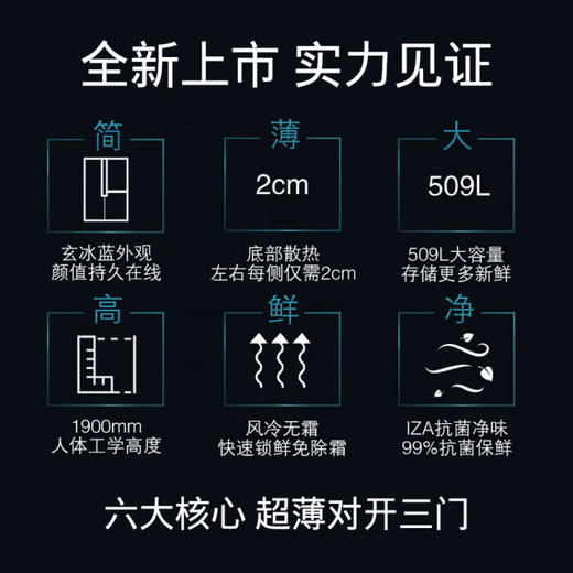 西门子（SIEMENS）509升大容量对开三门变频电冰箱 风冷无霜 净味保鲜 超薄机身玻璃面板玄冰蓝 KA92NEB43C 商品图2