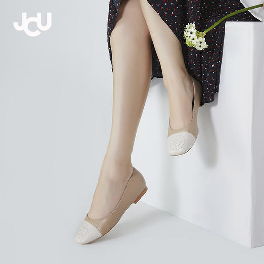 【春季上新】JCU 印花羊皮/方头芭蕾细带单鞋 商品图2