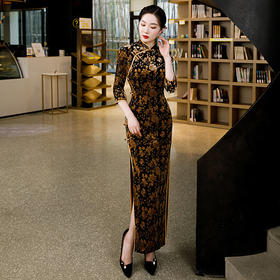 七分袖复古修身立领时尚斜襟旗袍宴会改良旗袍CX-0607