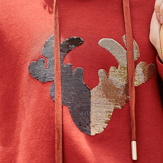 OLrain欧芮儿法式太空棉连帽卫衣女早春2023新款宽松鹿角刺绣上衣 商品图2