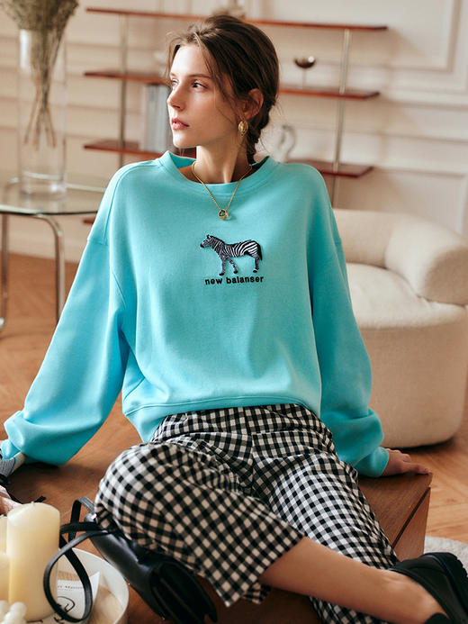 欧芮儿蓝色套头卫衣女秋季2022年新款宽松显瘦慵懒风时尚针织上衣 商品图0