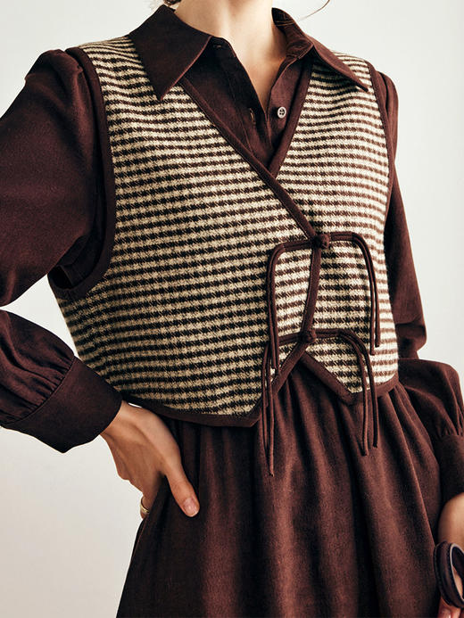 OLrain欧芮儿法式连衣裙时尚套装女秋季2025新款千鸟格马甲两件套 商品图1