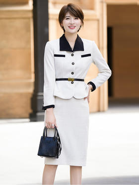 白色小香风西装套装女秋冬新款名媛气质短外套半身裙两件套