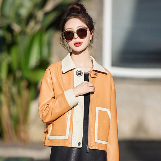 HRFS-WW880089圆环扣休闲2023春季新款翻领上衣小皮衣 商品图0