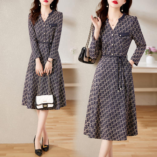 时尚修身，V领修身显瘦连衣裙（配腰带）HR-LEYX8902-1 商品图2