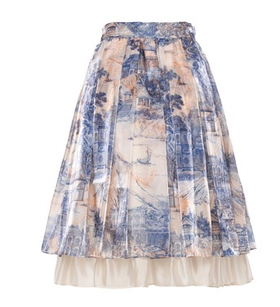 杏色东西方花园幻境印花水晶纱半裙