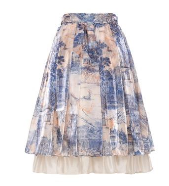 杏色东西方花园幻境印花水晶纱半裙 商品图0