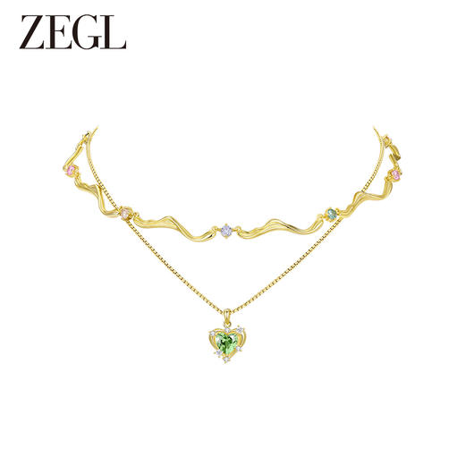 ZEGL设计师早春调色盘系列双层叠戴爱心项链女轻奢小众锁骨链配饰 商品图0