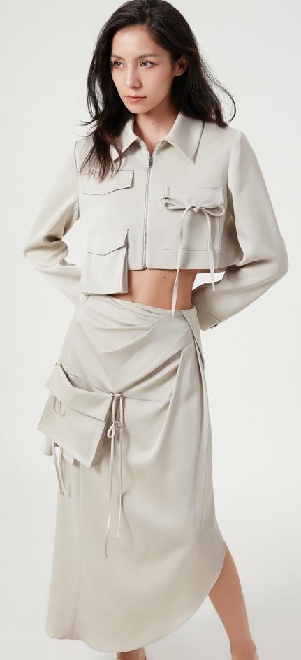 香槟色进口缎面醋酸机能风短外套 商品图4