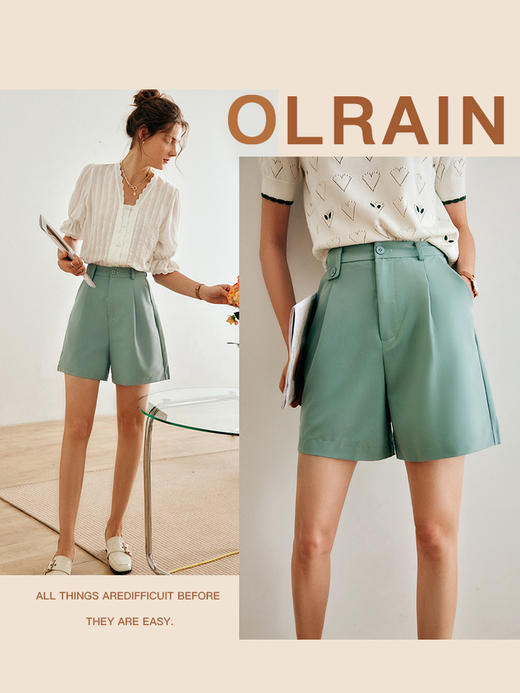 欧芮儿短款休闲裤女夏季2022年新款高腰时尚直筒阔腿高级感西装裤 商品图1