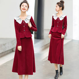 小香风灯芯绒两件套，气质显瘦半身裙套装HR-MUZ1313