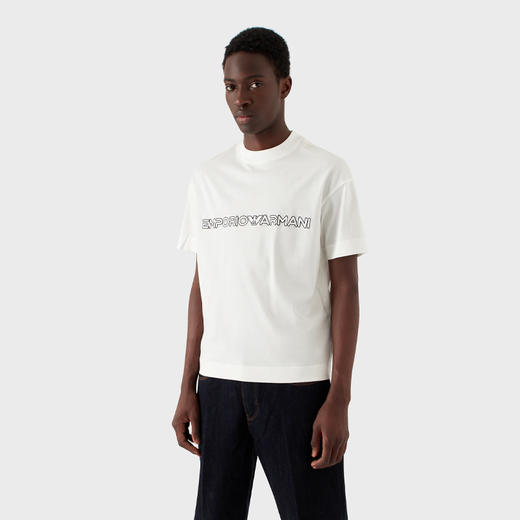 EMPORIO ARMANI 阿玛尼 男士字母徽标印花圆领短袖T恤 白色 3R1TBD 1JUVZ 0101 商品图1