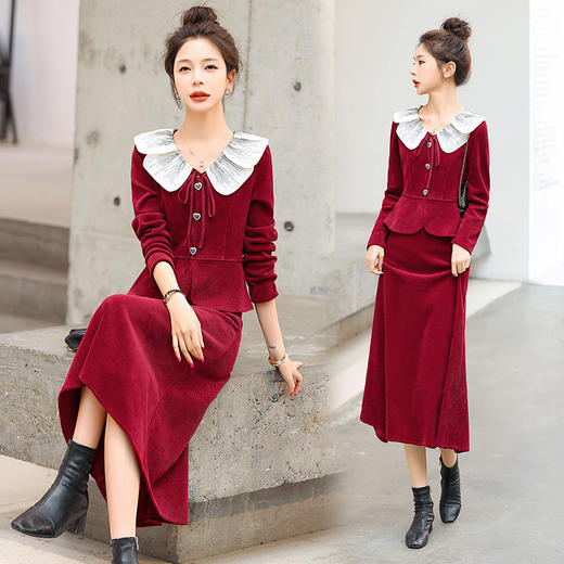 小香风灯芯绒两件套，气质显瘦半身裙套装HR-MUZ1313 商品图7