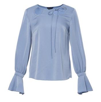 蓝色缎面醋酸镂空领口衬衣 商品图0