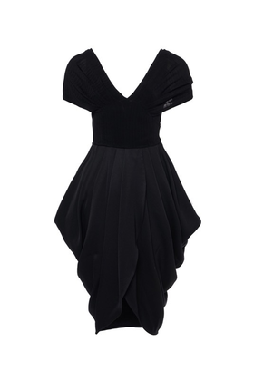 黑色两穿式针织醋酸郁金香连衣裙