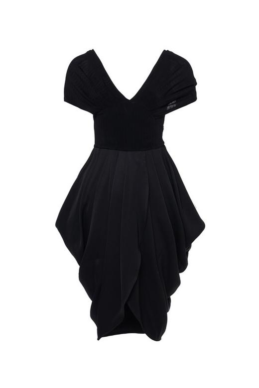 黑色两穿式针织醋酸郁金香连衣裙 商品图0