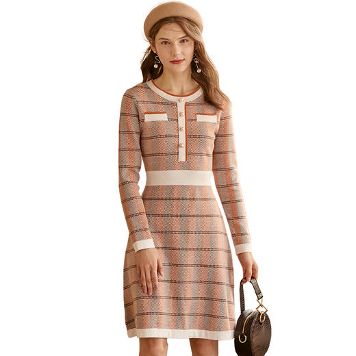 OLrain欧芮儿法式格子针织连衣裙女早春2025年新款收腰小香风裙子 商品图3