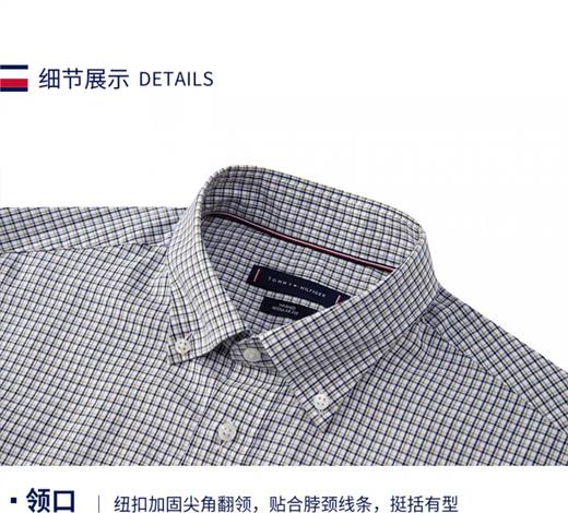 TOMMY HILFIGER  23新款春季男纯棉牛津纺休闲小格纹尖角扣易打理衬衫30591 商品图2