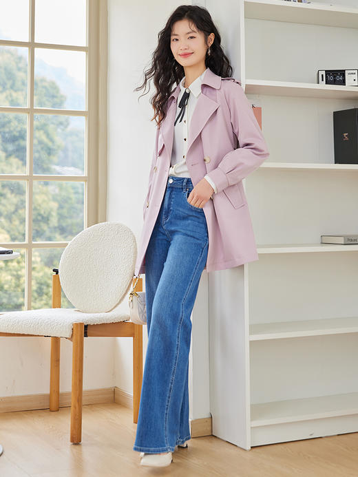 【专属特价】熙世界粉色风衣外套女中长款2025春秋新款气质高端chic英伦风大衣 商品图4