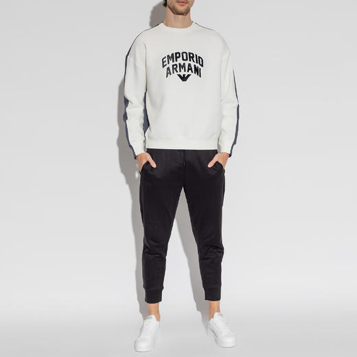 EMPORIO ARMANI 阿玛尼 男士棉质字母徽标印花长袖卫衣 白色/蓝色 3R1MBE 1JHSZ 0189 商品图3