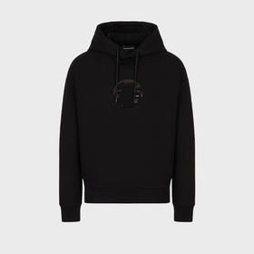 EMPORIO ARMANI 阿玛尼 男士棉质装饰亮片双面针织连帽卫衣 黑色 3R1MBI 1JHSZ 0044