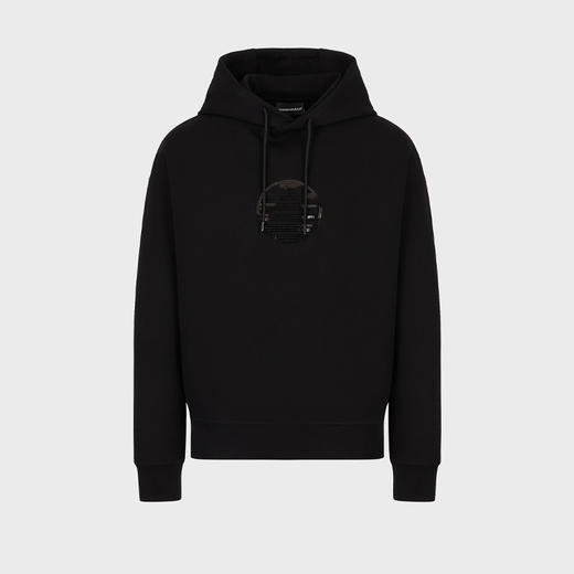EMPORIO ARMANI 阿玛尼 男士棉质装饰亮片双面针织连帽卫衣 黑色 3R1MBI 1JHSZ 0044 商品图0