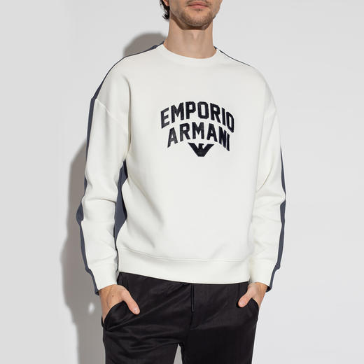 EMPORIO ARMANI 阿玛尼 男士棉质字母徽标印花长袖卫衣 白色/蓝色 3R1MBE 1JHSZ 0189 商品图1