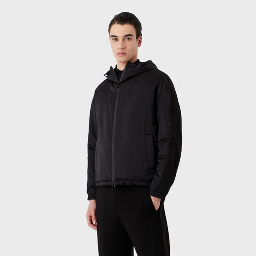 EMPORIO ARMANI 阿玛尼 男士尼龙全拉链防水连帽棉服 黑色 3R1BD1 1NRYZ 0999 商品图1